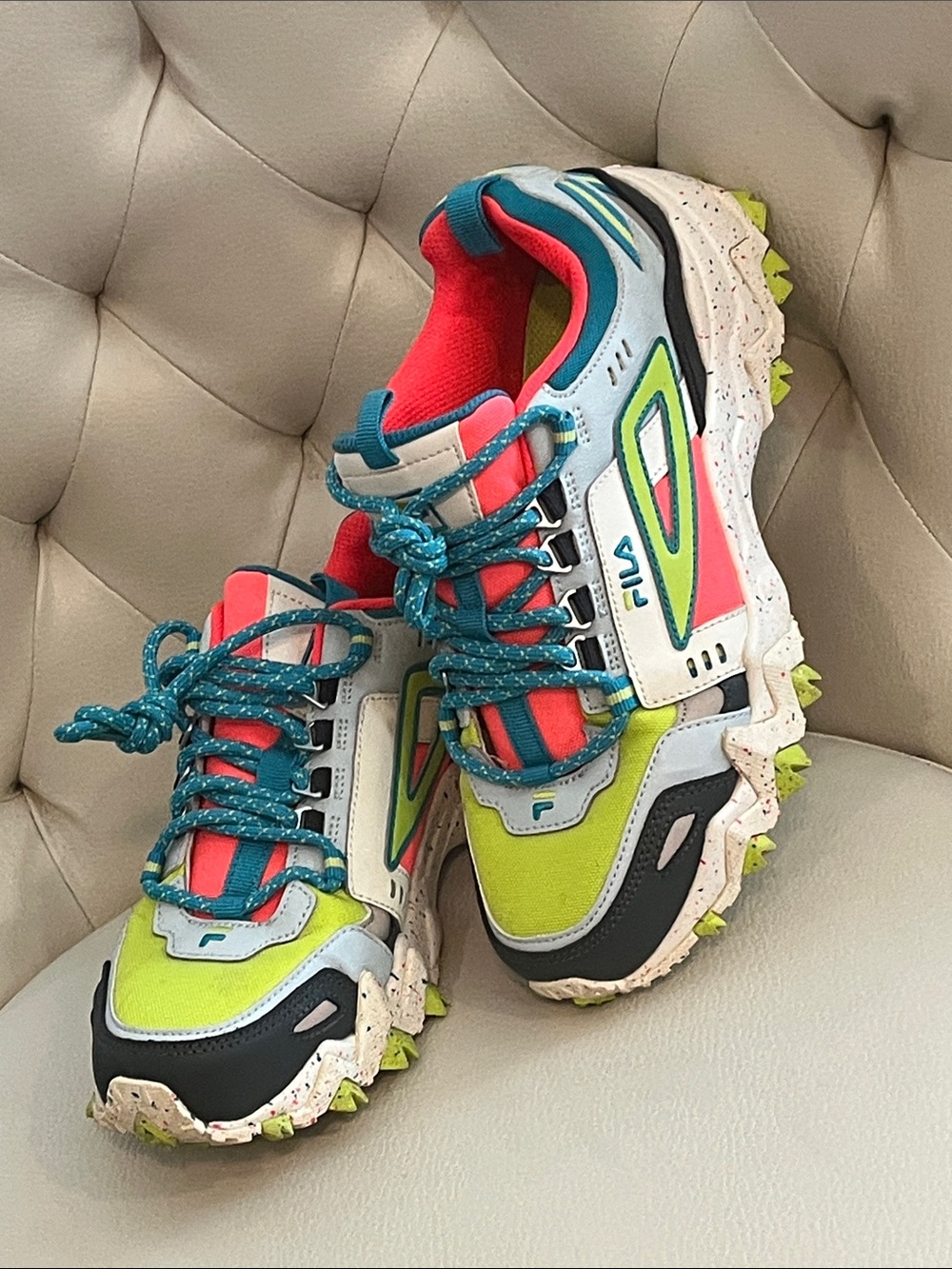 FILA Women's Neon Lime, Coral, Teal and Black Trail Sneakers